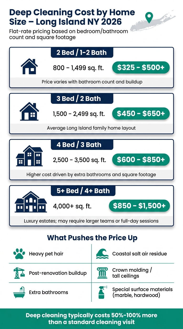 Deep Cleaning Cost by Home Size – Long Island NY 2026