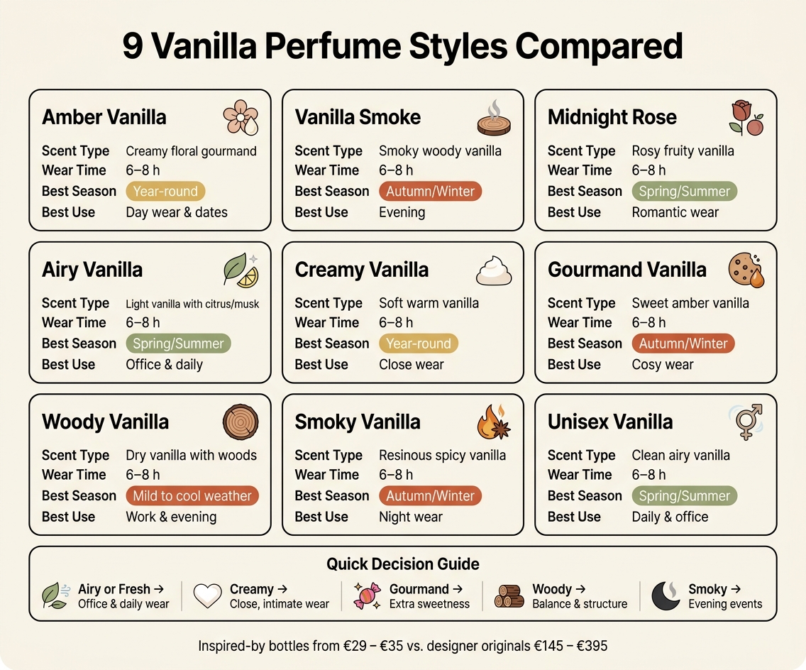 9 Vanilla Perfume Styles Compared: Scent, Season & Use Case