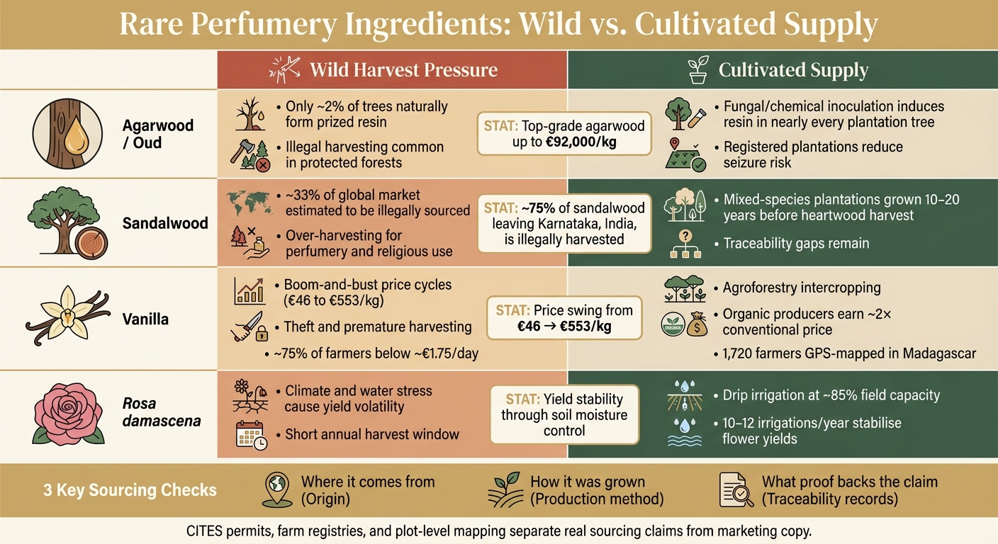 Rare Perfumery Ingredients: Wild vs. Cultivated Supply at a Glance