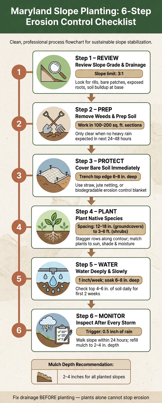 Maryland Slope Planting: 6-Step Erosion Control Checklist