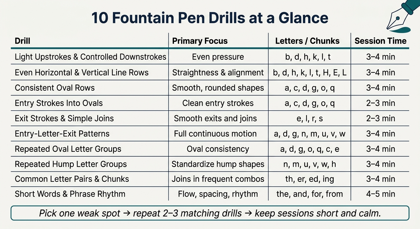 10 Fountain Pen Drills: Quick Reference Guide