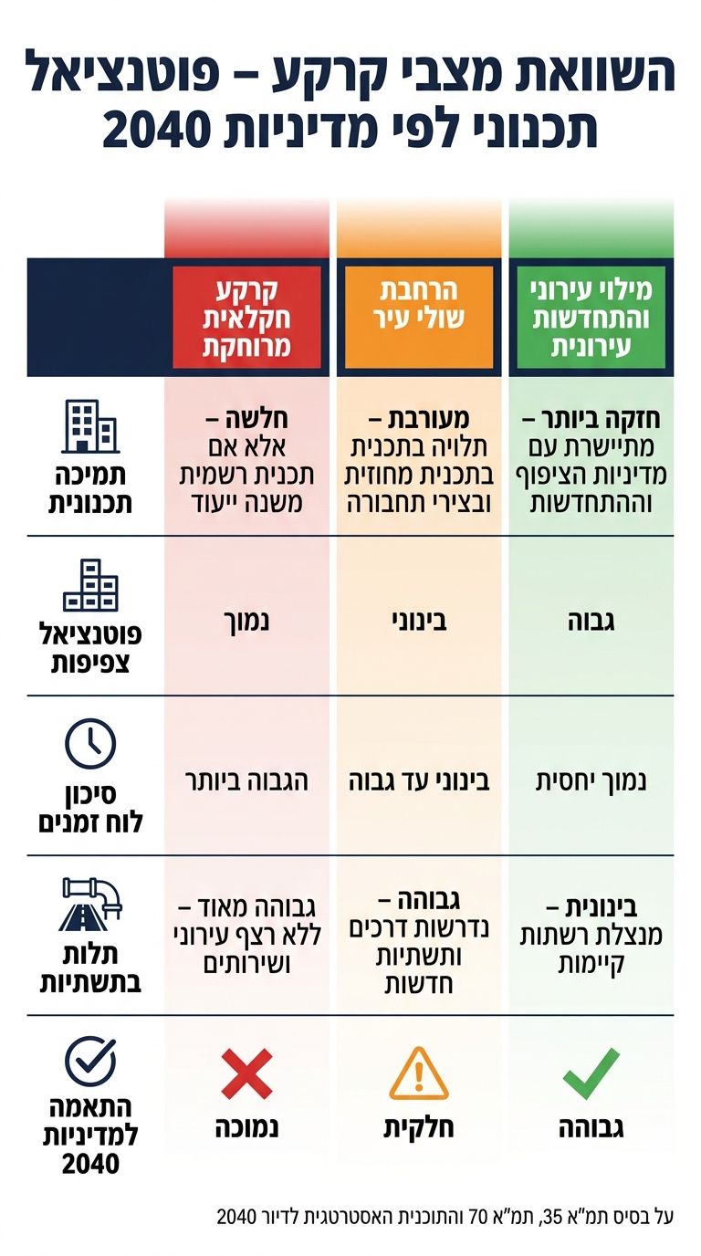 השוואת מצבי קרקע לפי פוטנציאל תכנוני 2040