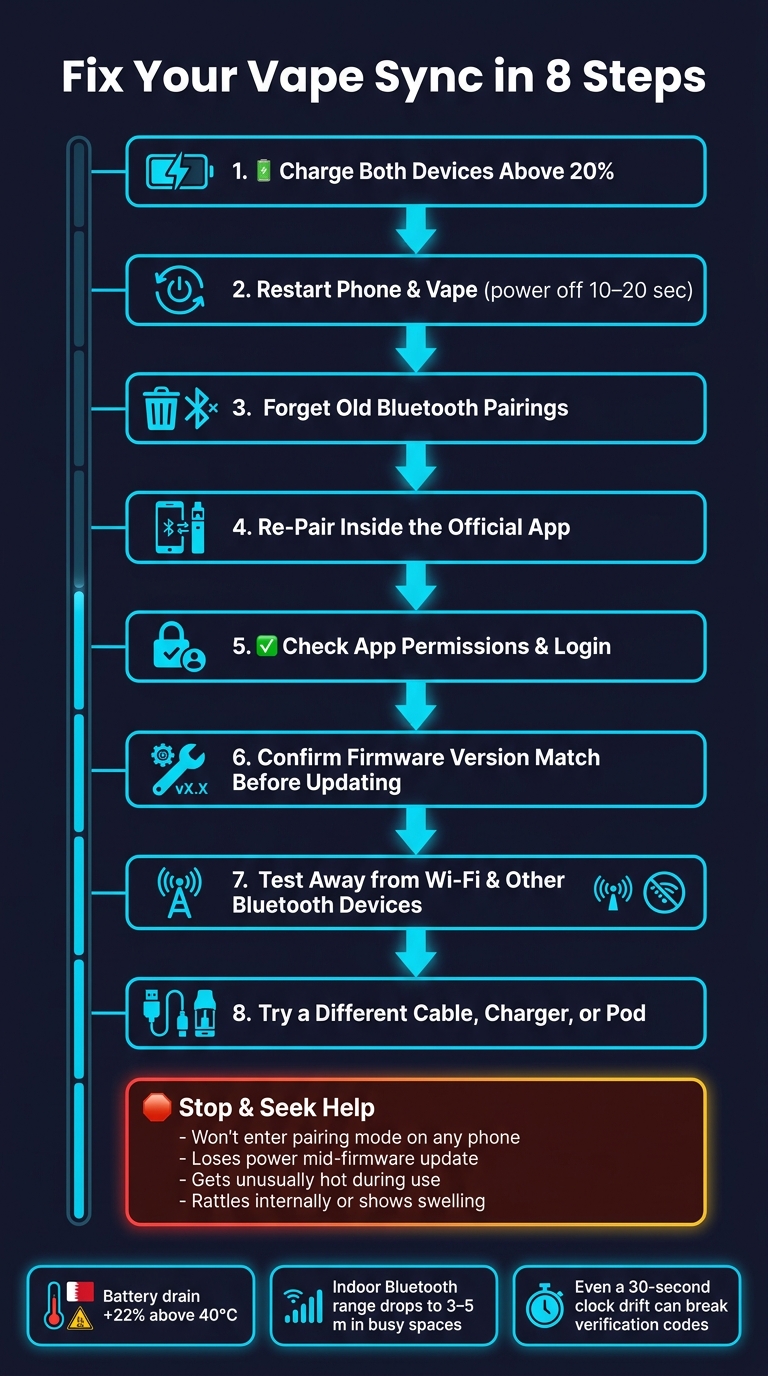 Phone-Connected Vapes: Common Sync Problems 2 How to fix phone-connected vape sync issues: step-by-step