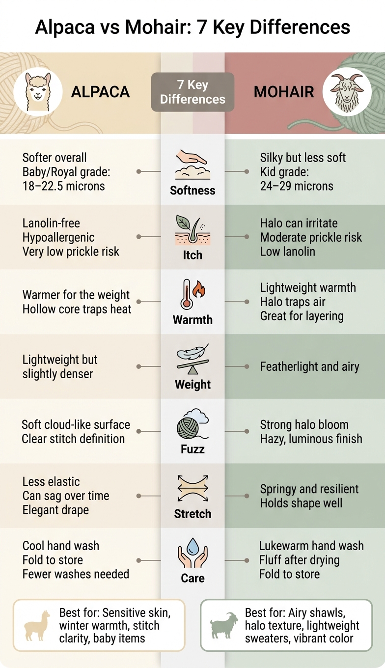 Alpaca vs Mohair: 7 Key Differences at a Glance