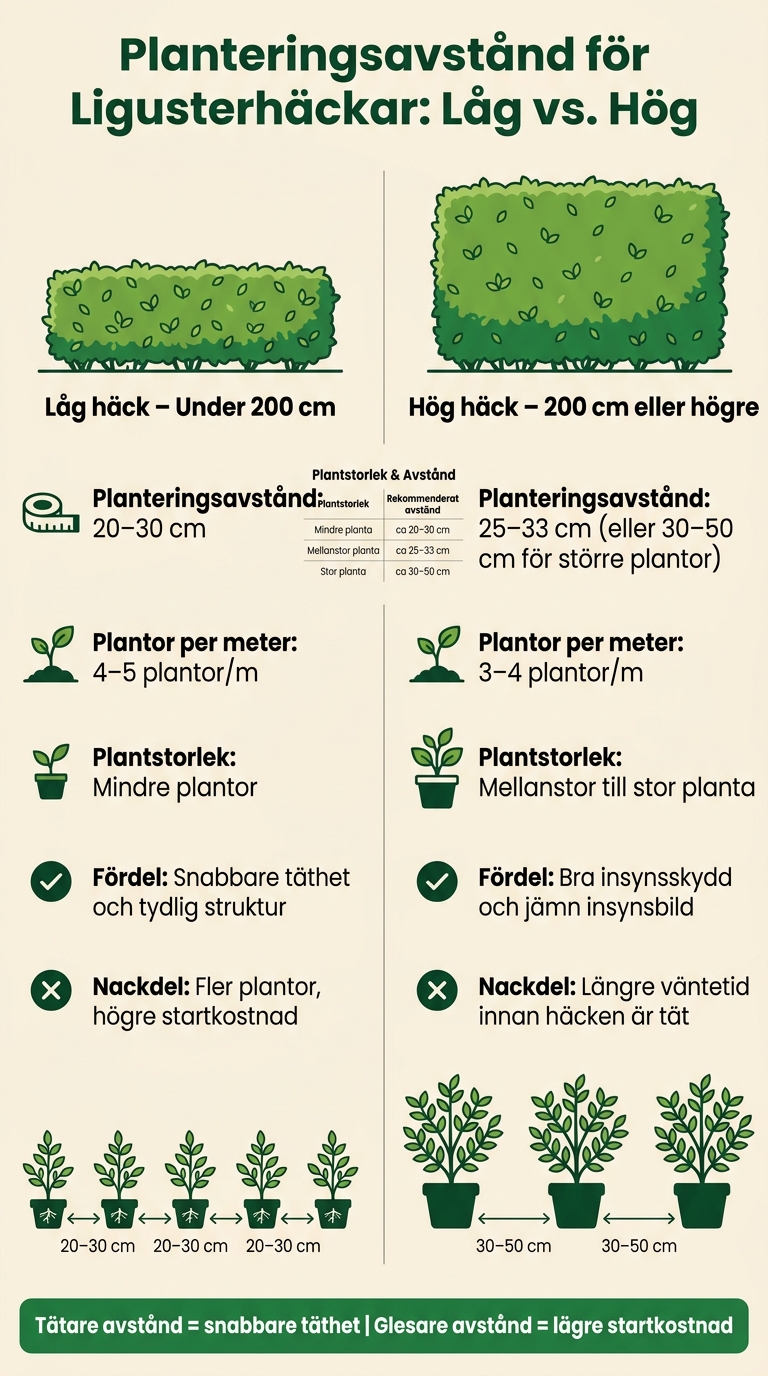 Ligusterhäck: Avstånd för låga vs höga häckar