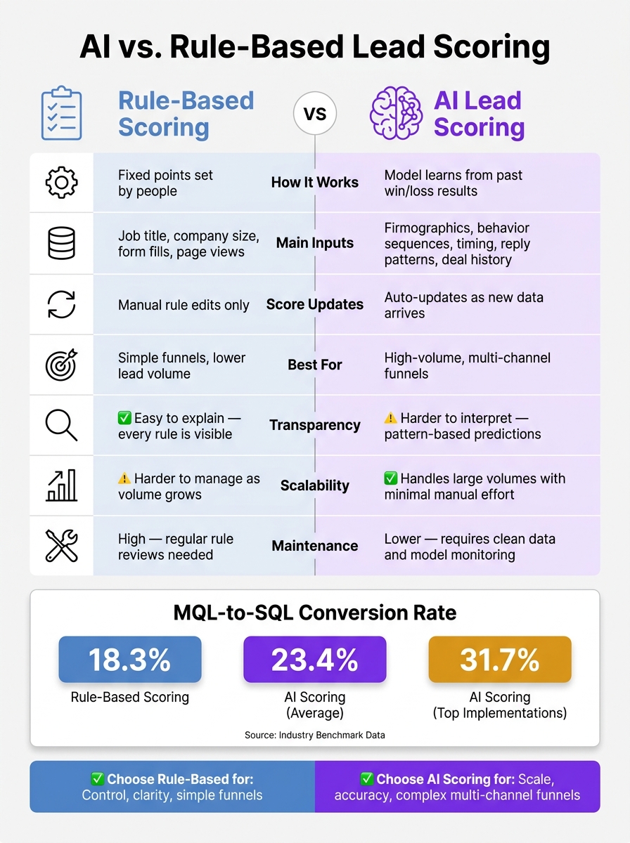 AI vs. Rule-Based Lead Scoring: Side-by-Side Comparison