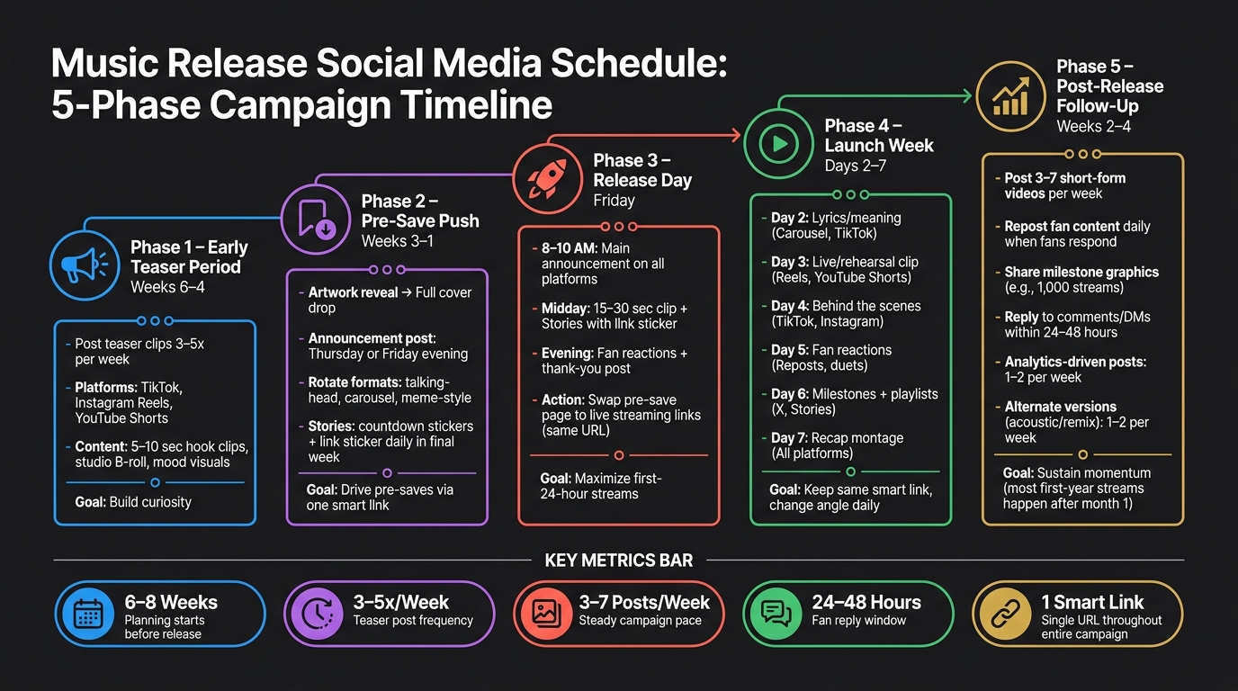 Music Release Social Media Schedule: 5-Phase Campaign Timeline