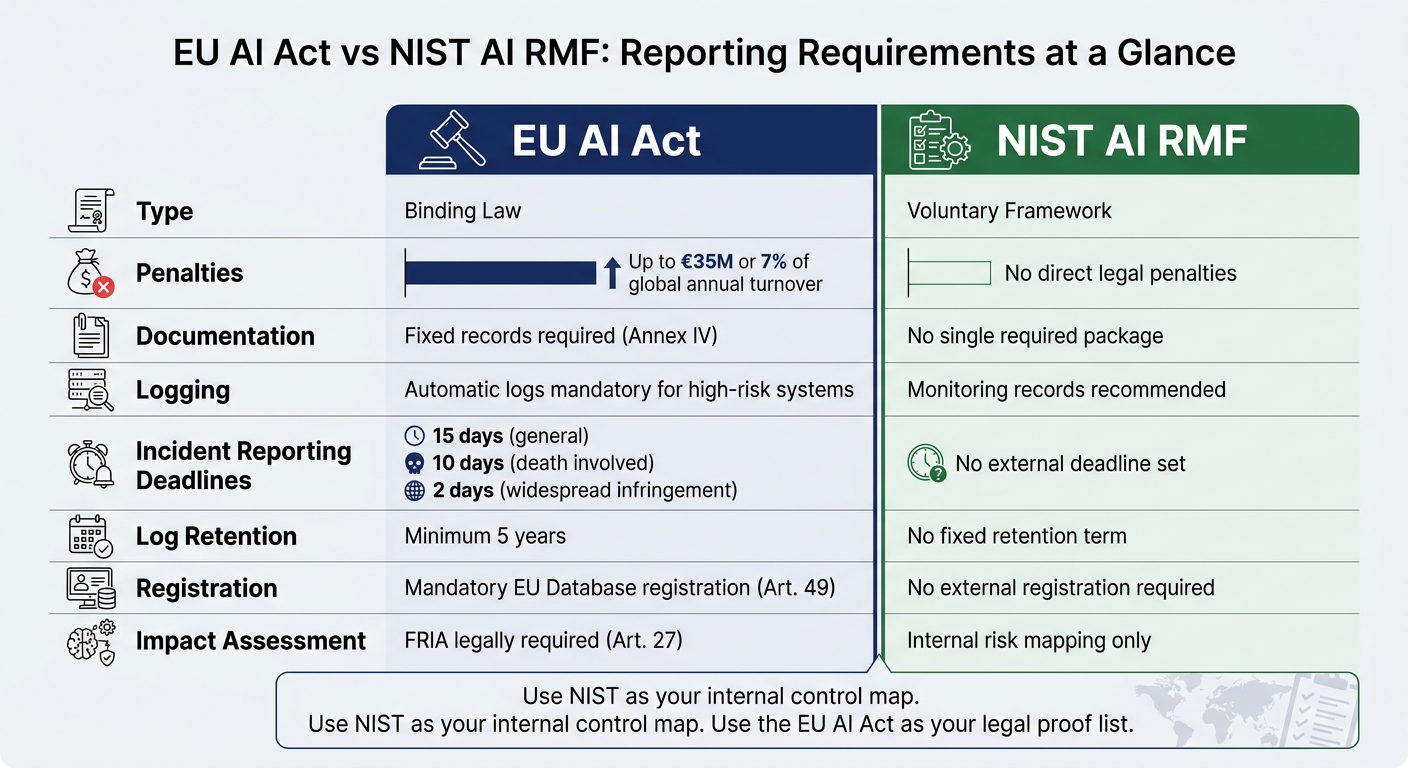 EU AI Act vs NIST AI RMF: Key Reporting Differences
