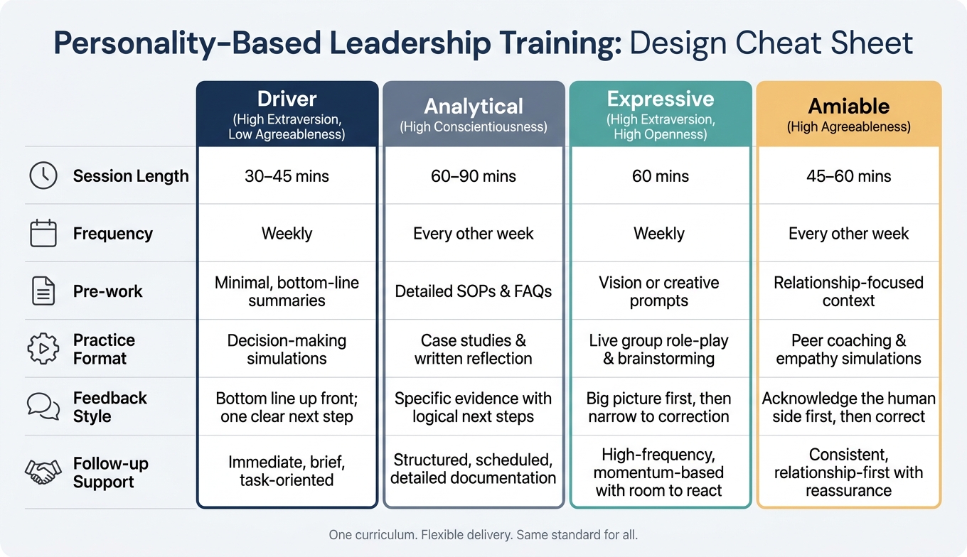 Personality-Based Leadership Training: Design Cheat Sheet
