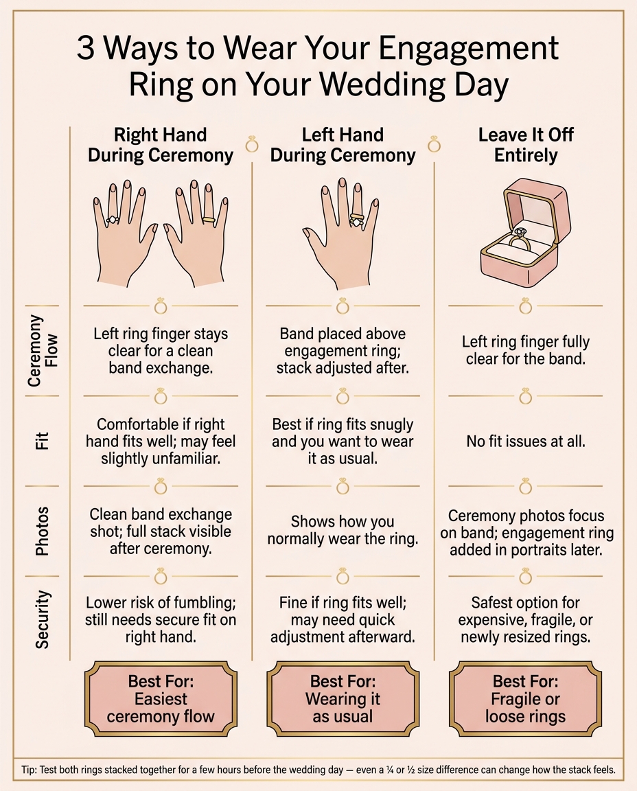 3 Ways to Wear Your Engagement Ring on Your Wedding Day