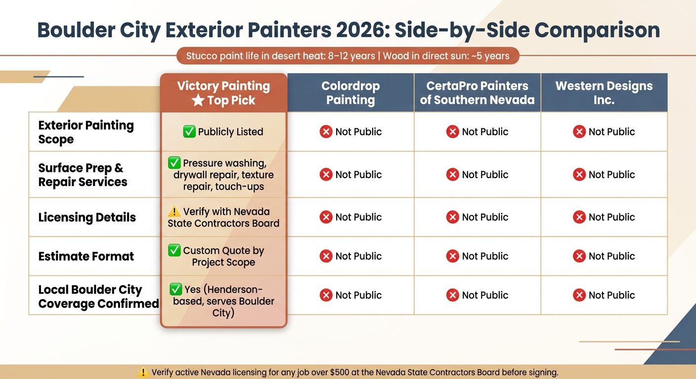 Boulder City Exterior Painters Compared: 2026 Side-by-Side Breakdown