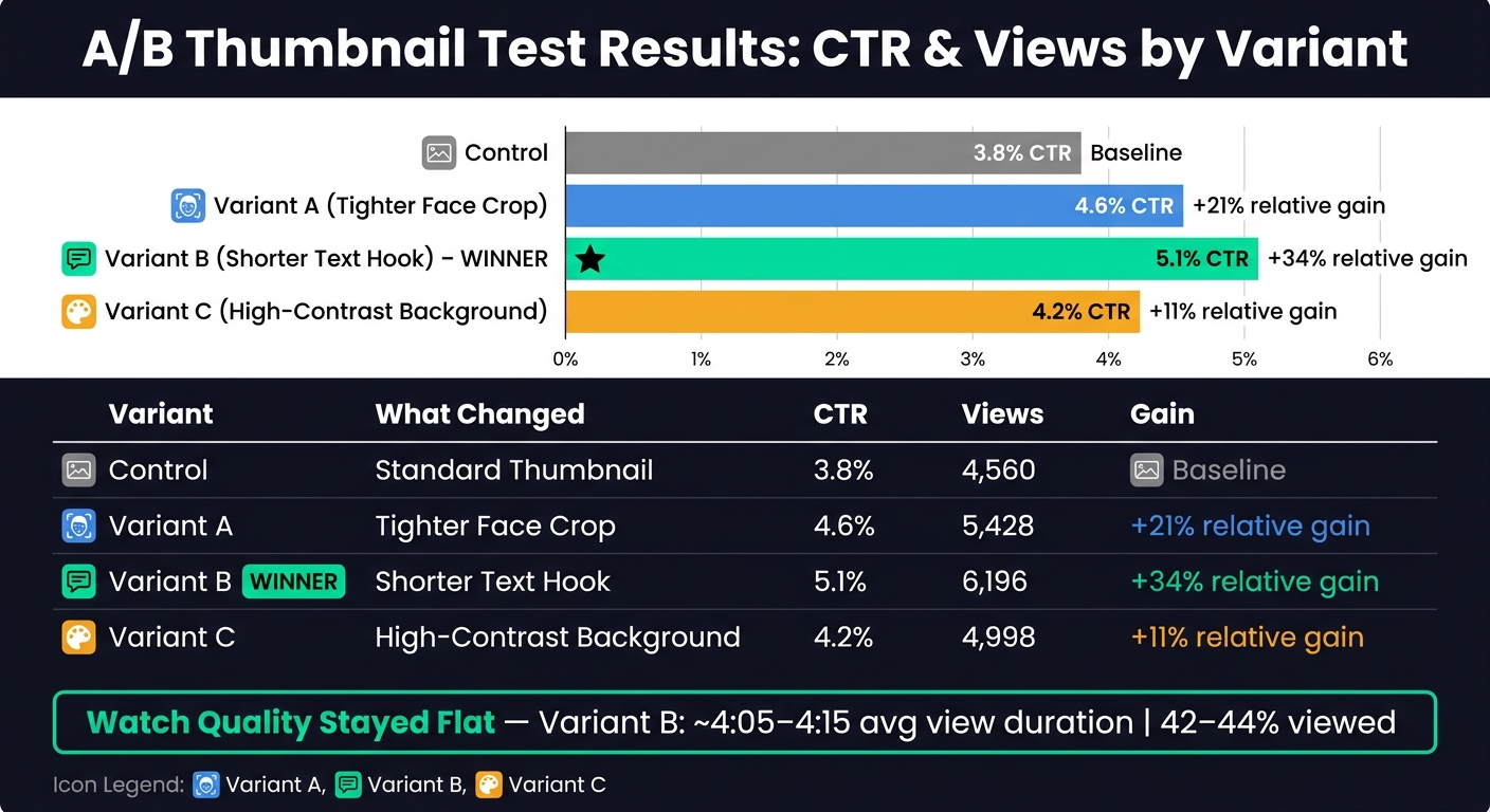 A/B Thumbnail Test Results: CTR & Views by Variant