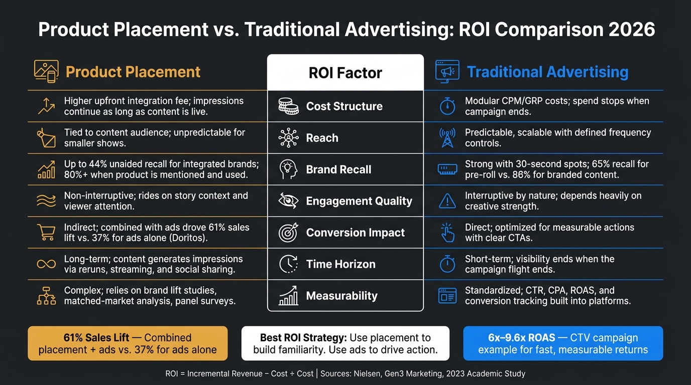 Product Placement vs. Traditional Advertising: ROI Comparison 2026