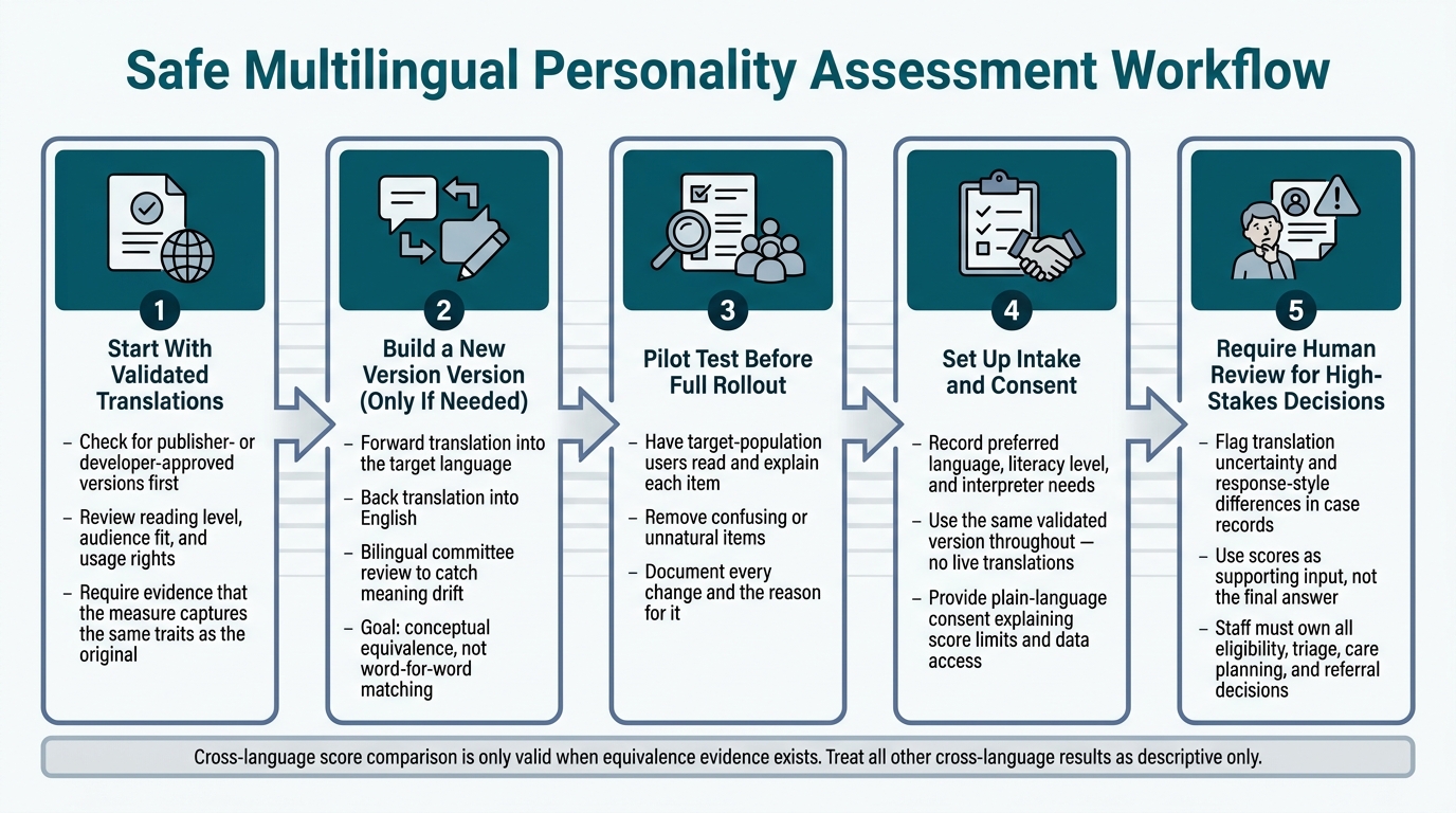 Multilingual Personality Assessment: Safe Use Workflow