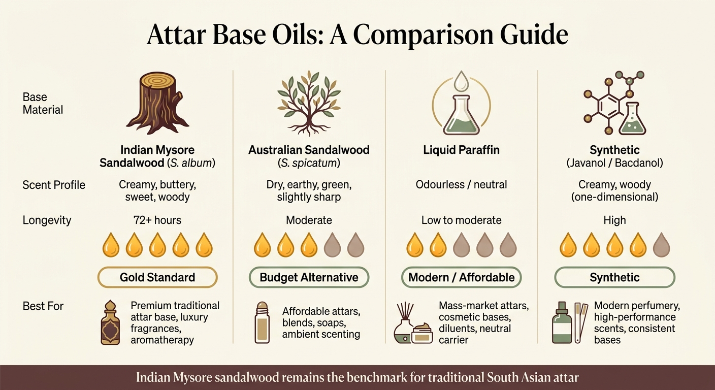 Attar Base Oils Compared: Sandalwood vs. Substitutes