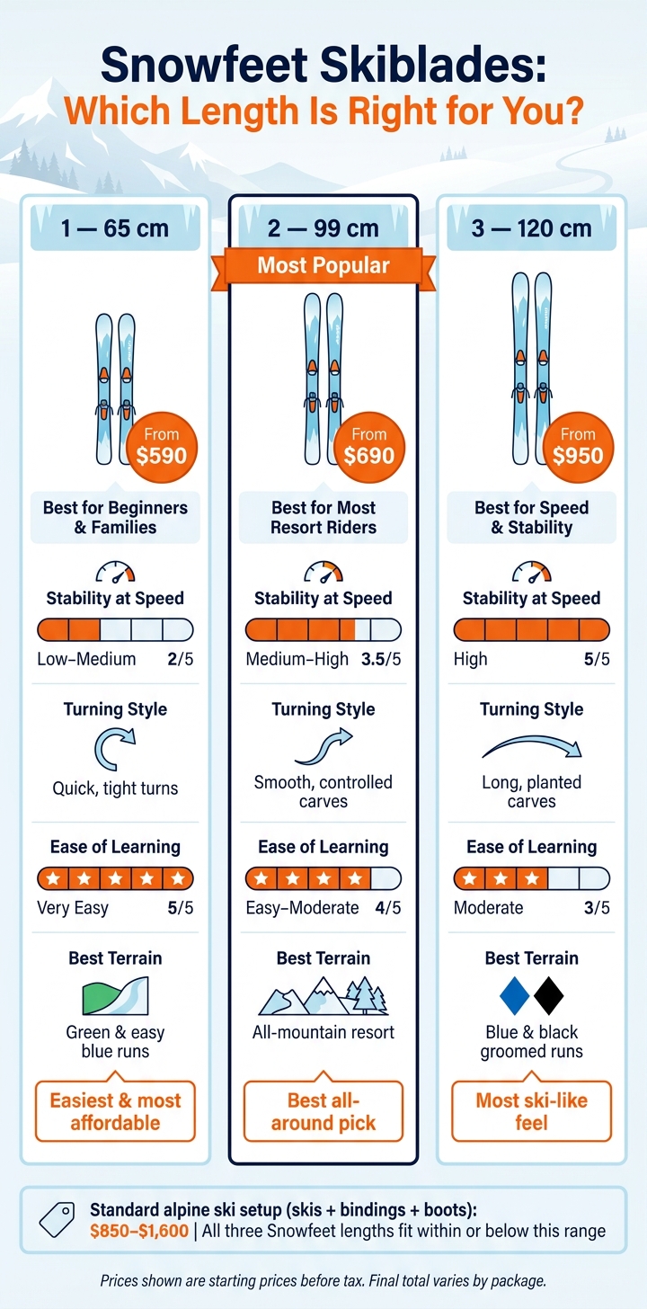Skiblades Size Comparison: 65 vs 99 vs 120 cm Price, Performance & Best Use