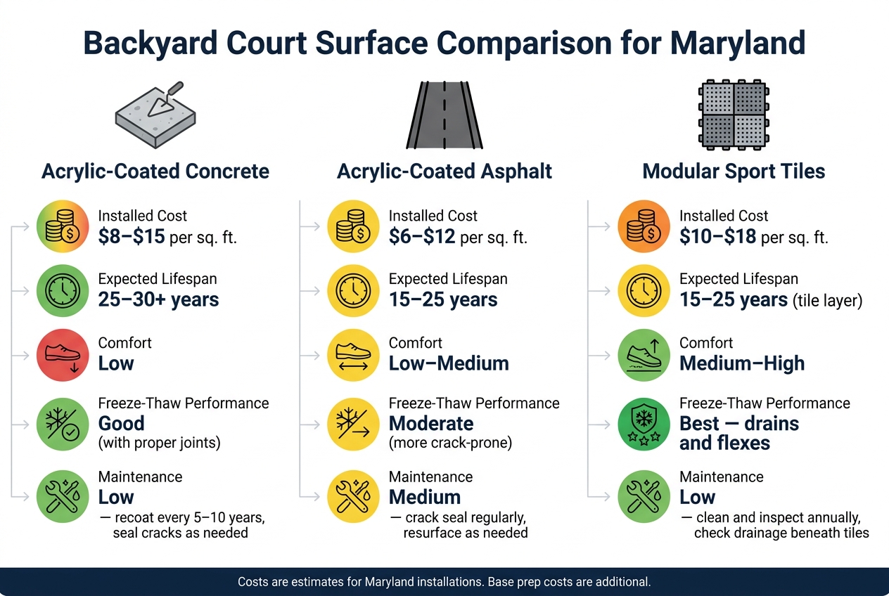 Backyard Court Surface Comparison: Concrete vs Asphalt vs Modular Tiles
