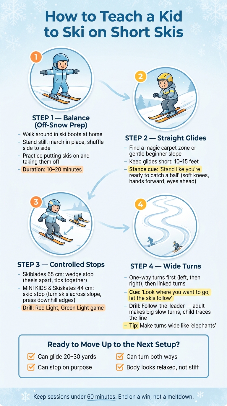 How to Teach a Kid to Ski on Short Skis: Step-by-Step Progression