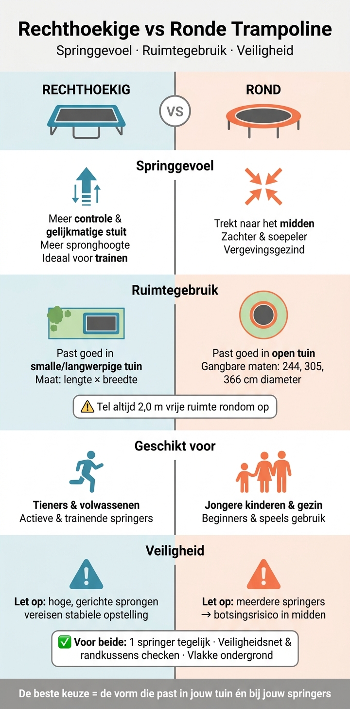 Rechthoekige vs Ronde Trampoline: Springgevoel, Ruimte & Veiligheid
