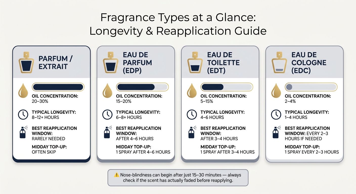 Fragrance Types: Longevity, Concentration & Reapplication Guide