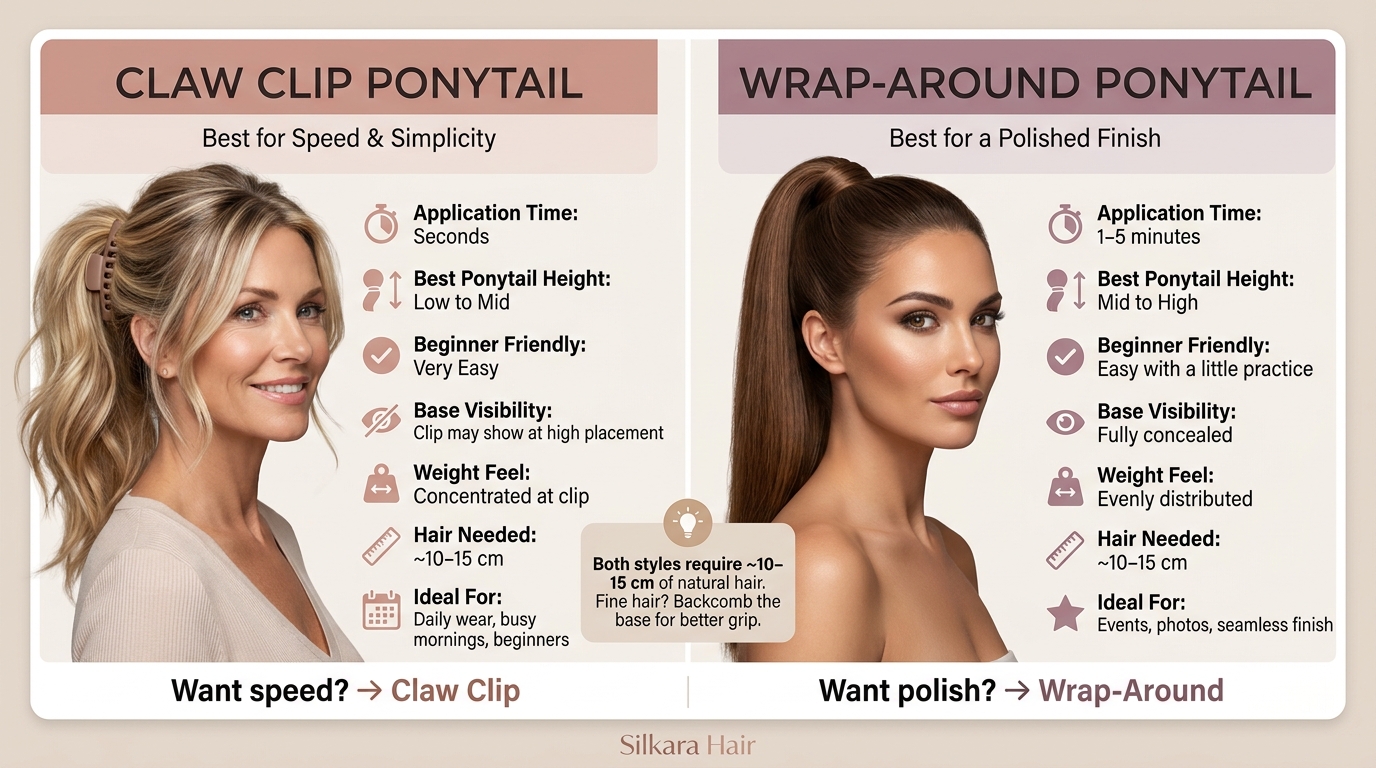 Claw Clip vs Wrap-Around Ponytail Extension: Quick Comparison