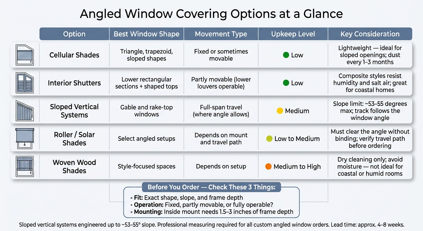 Angled Window Covering Options: Features at a Glance