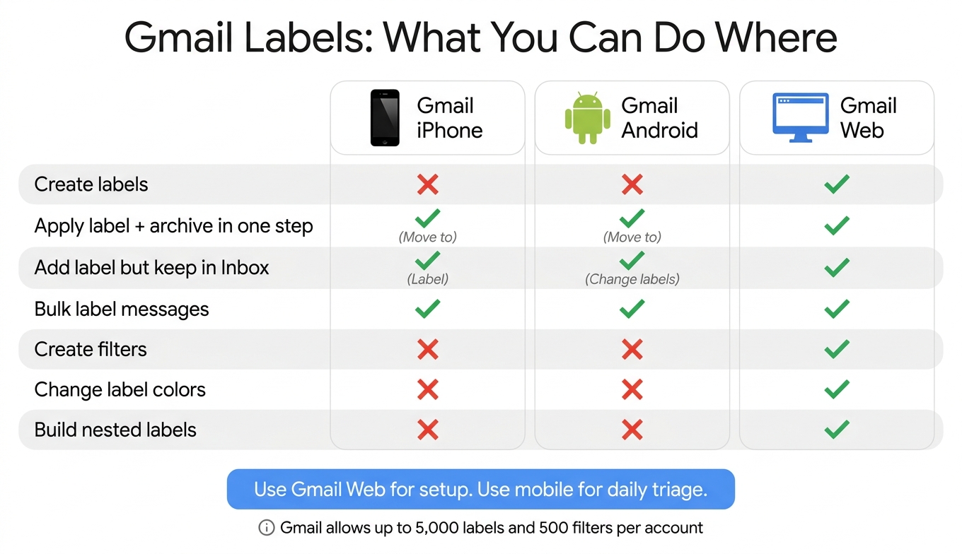 Gmail Labels on Mobile: Feature Comparison by Platform