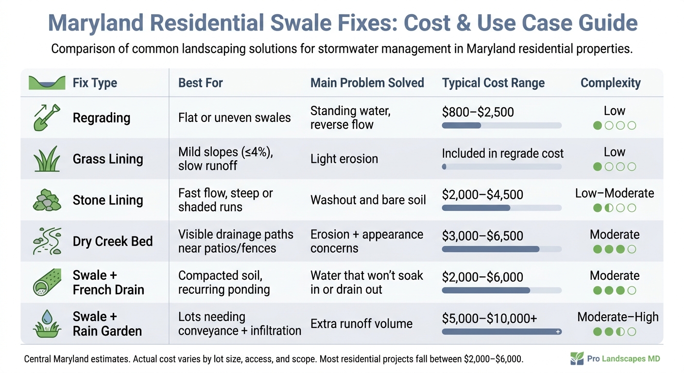 Maryland Swale Fix Comparison: Cost, Use Case & Complexity