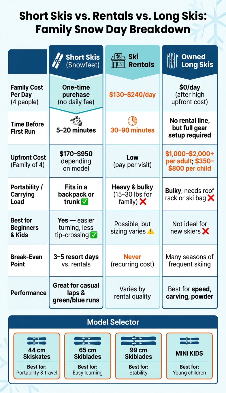 Short Skis vs. Rentals vs. Long Skis: Family Snow Day Cost & Convenience Breakdown