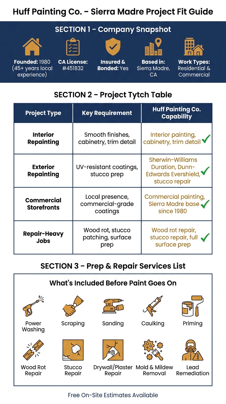 Huff Painting Co. Sierra Madre – Services & Project Fit at a Glance