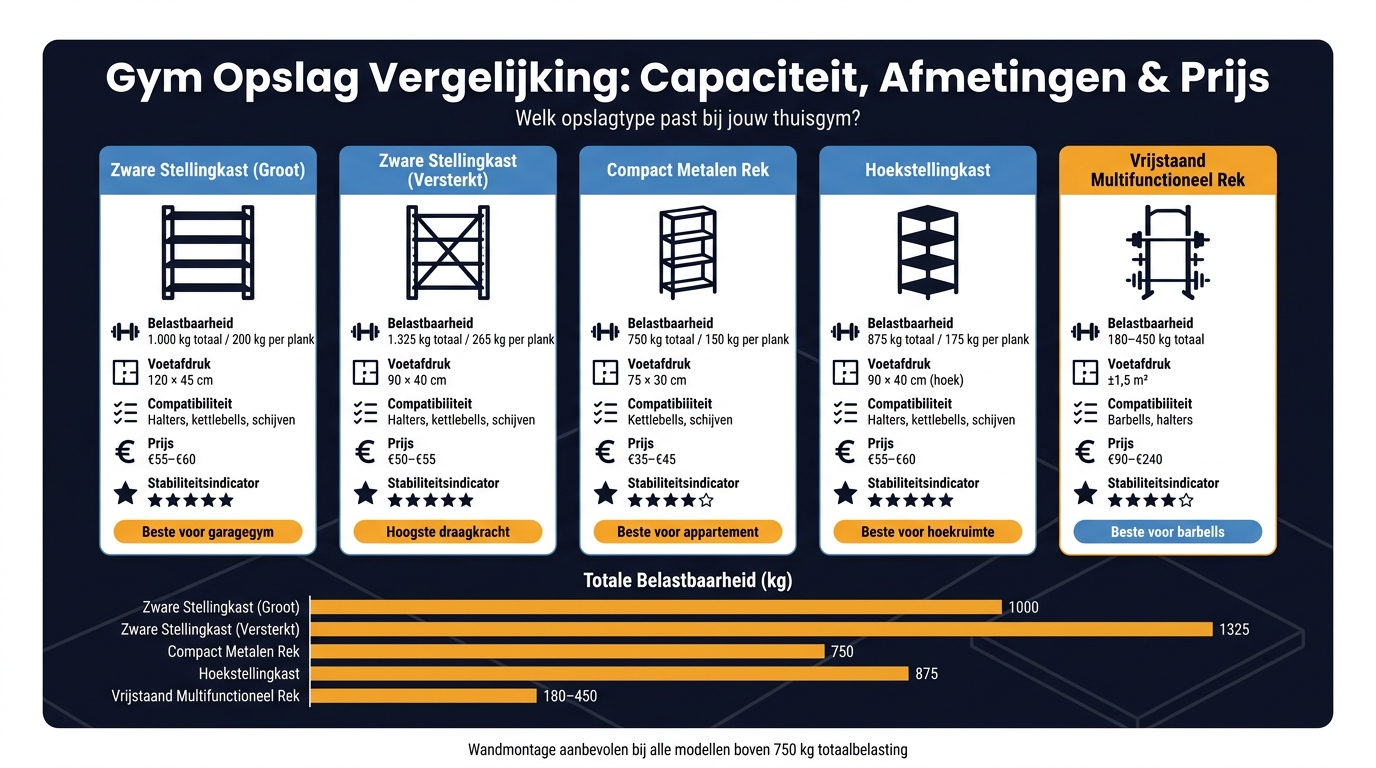 Zware Gym Opslag Vergelijking: Capaciteit, Afmetingen & Prijs