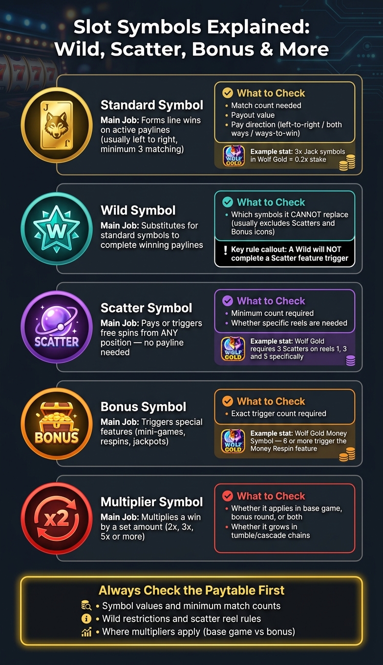 Slot Symbols Explained: Types, Functions & Paytable Rules