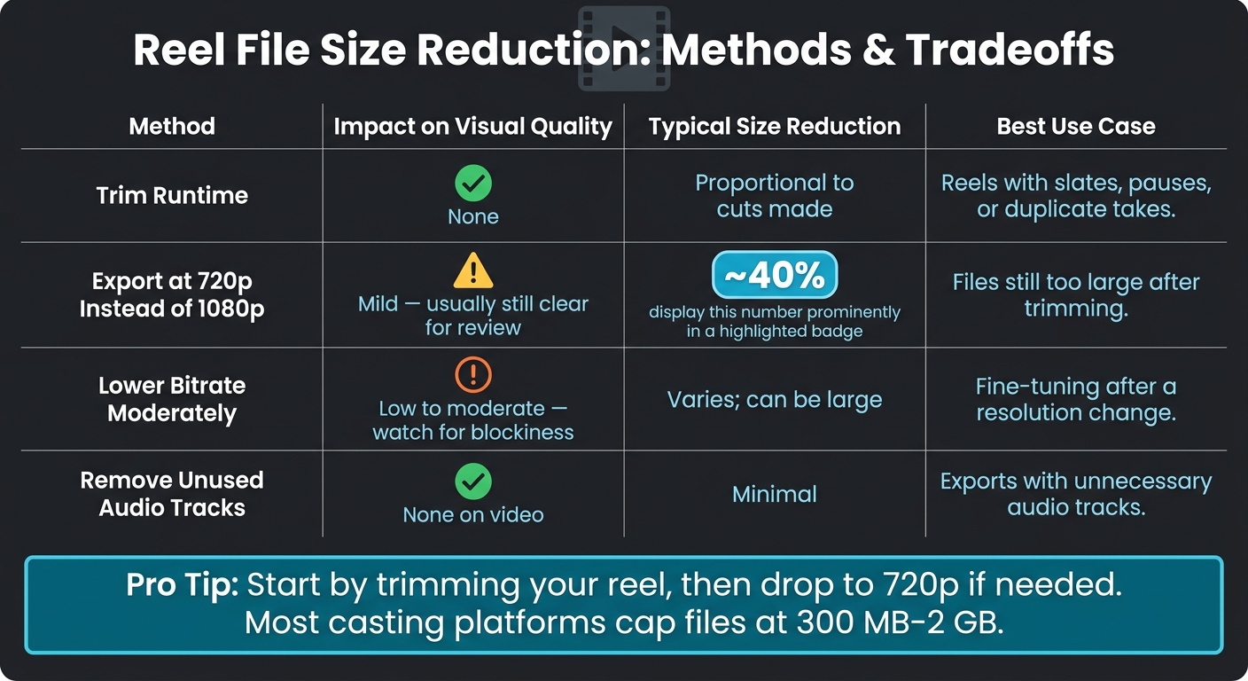 Reel Upload File Size Reduction Methods: Tradeoffs at a Glance