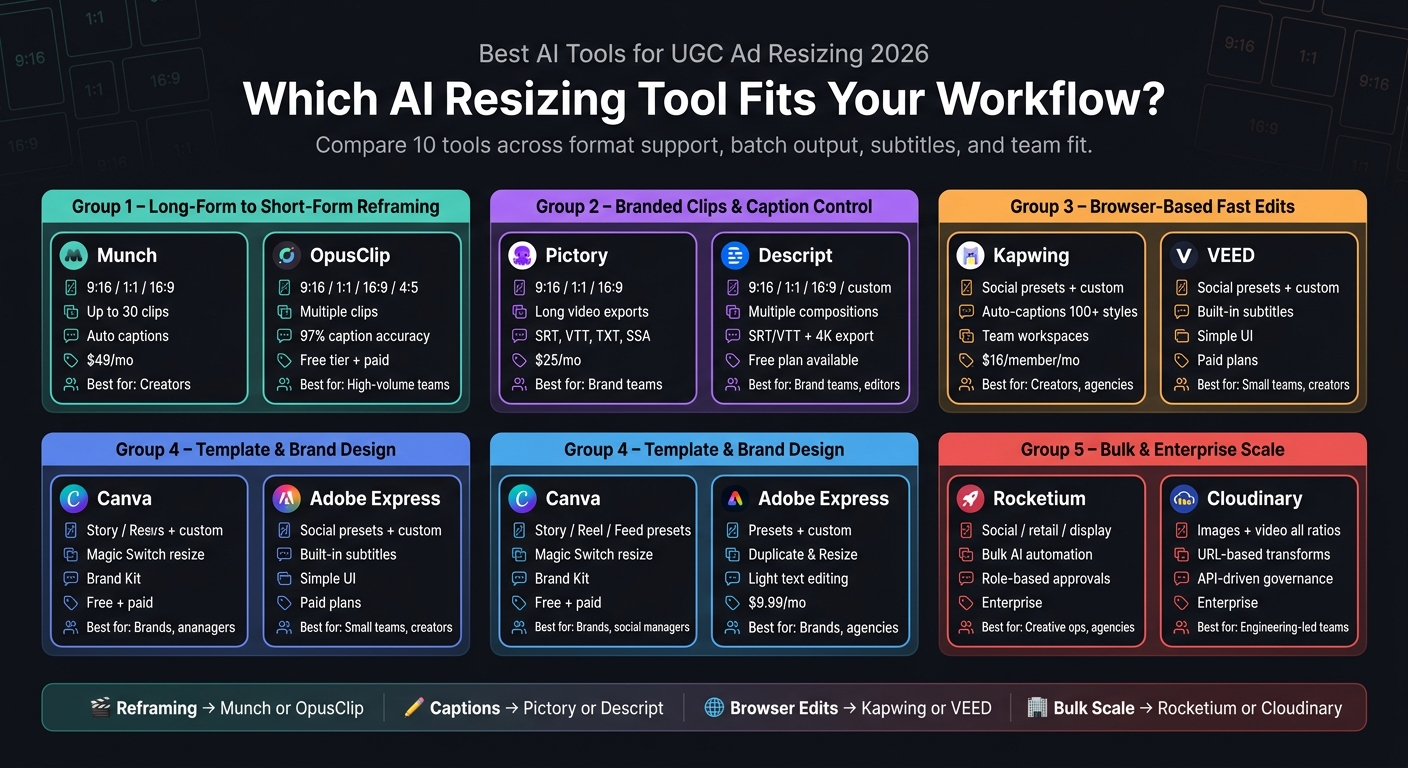 Best AI Tools for UGC Ad Resizing 2026: Side-by-Side Comparison