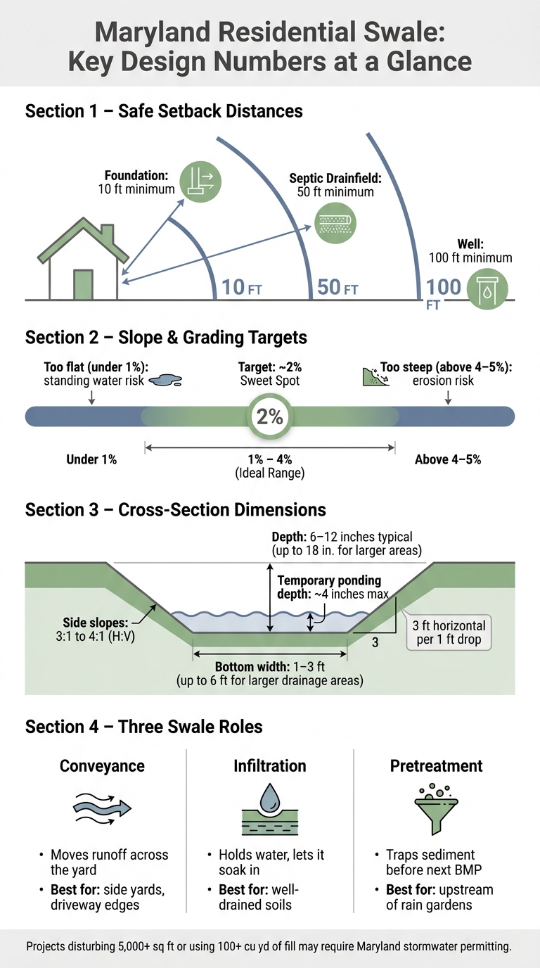 Maryland Swale Design: Key Dimensions & Setback Requirements