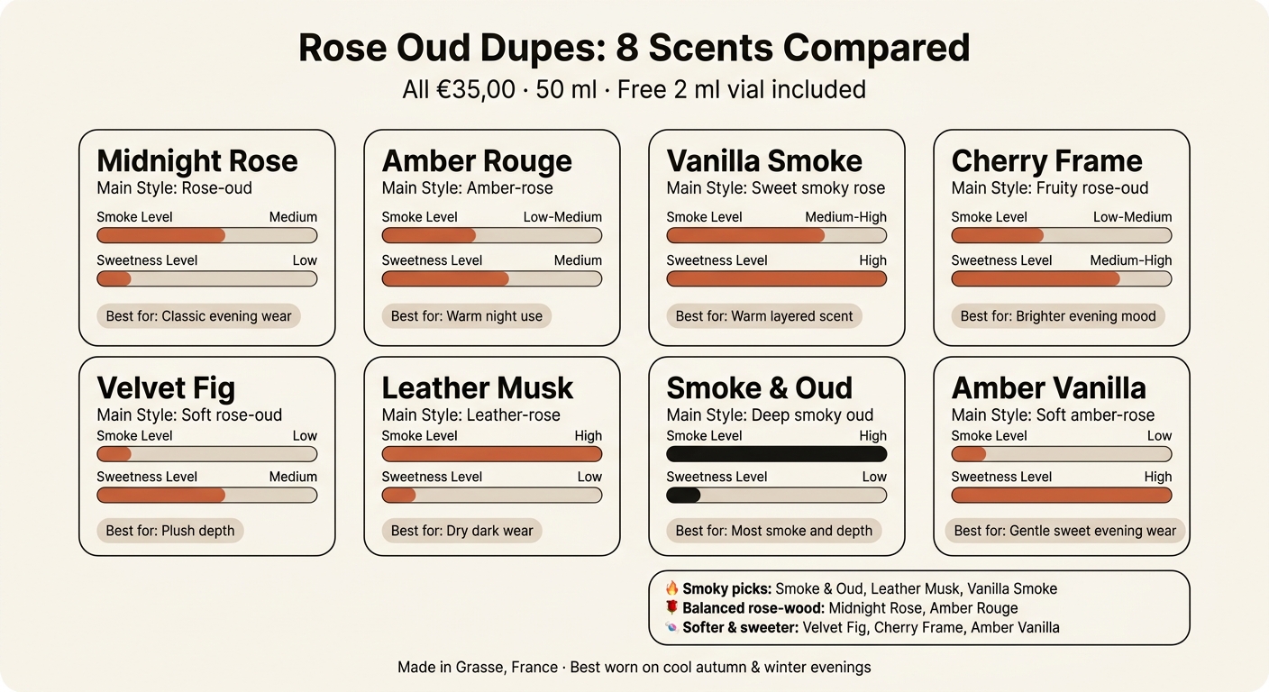 Rose Oud Dupes Compared: Smoke, Sweetness & Style