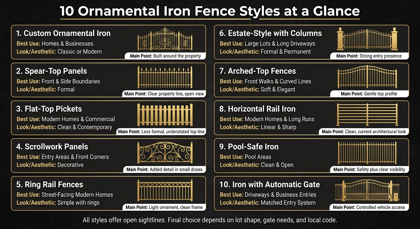 10 Ornamental Iron Fence Styles: Quick Comparison Guide