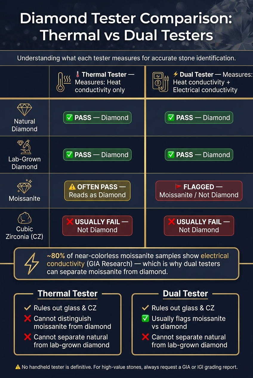 Diamond Tester Comparison: Thermal vs Dual Testers for Moissanite & Diamond