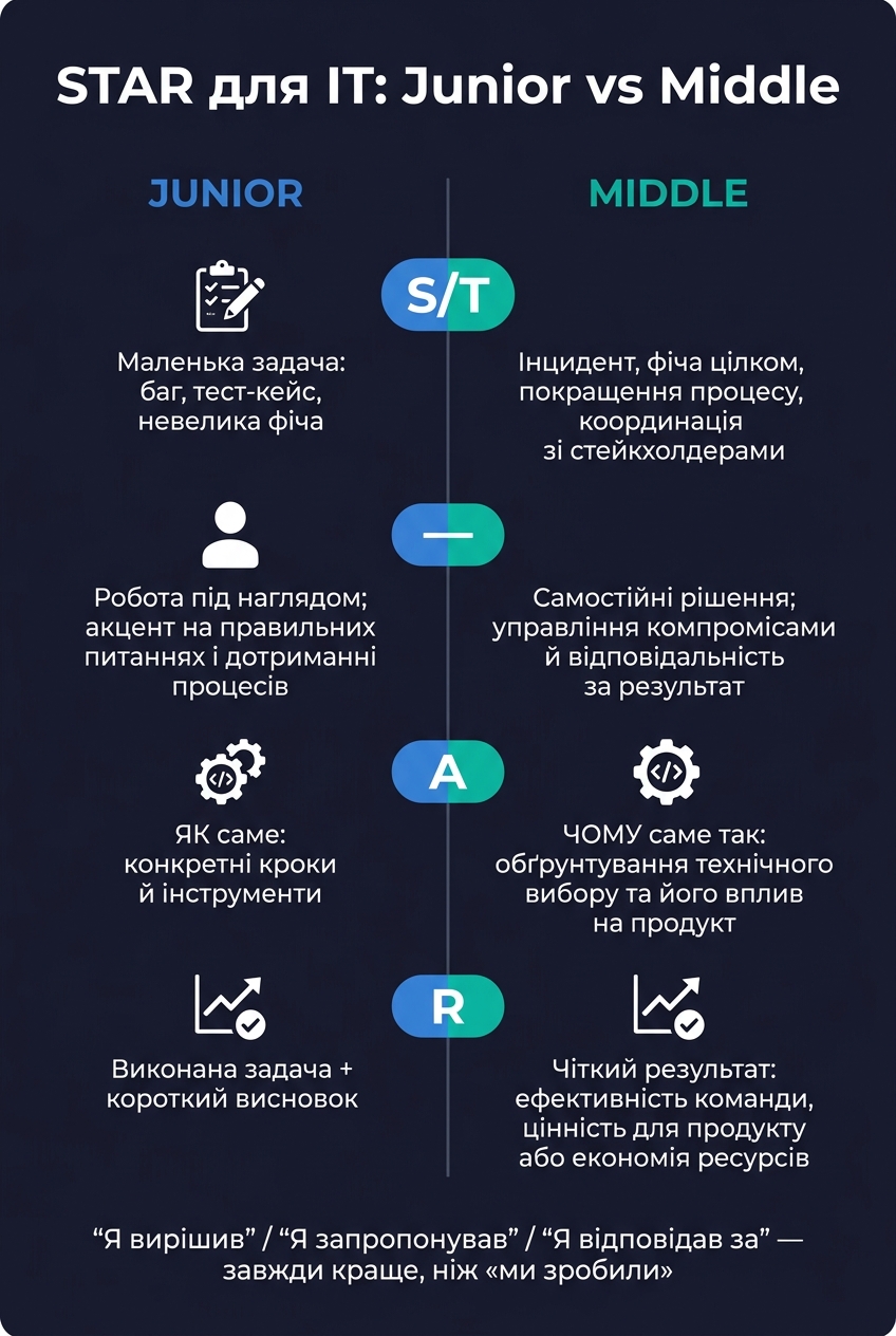 STAR Method for IT Interviews: Junior vs Middle Comparison