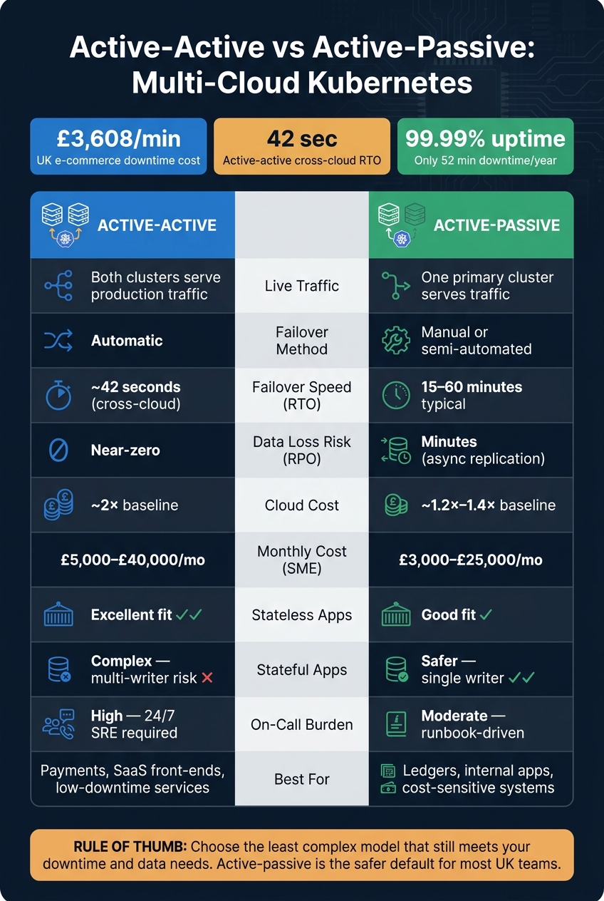 Active-Active vs Active-Passive Multi-Cloud Kubernetes: Key Metrics Compared