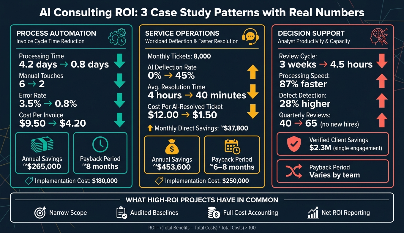 AI Consulting ROI: 3 Case Study Patterns with Real Numbers