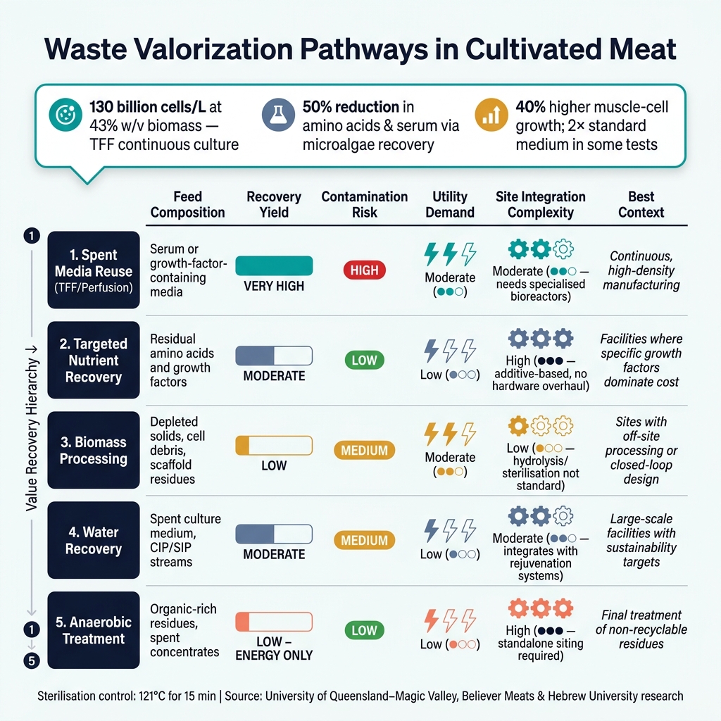 Waste Valorization Pathways in Cultivated Meat: Recovery Hierarchy & Trade-Offs