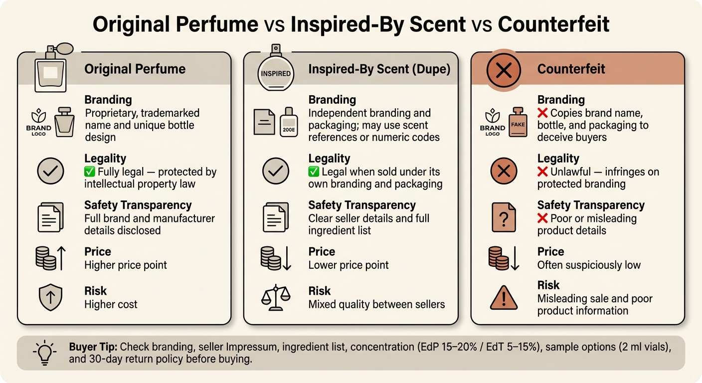 Perfume Dupes vs Inspired-By Scents vs Counterfeits: Key Differences