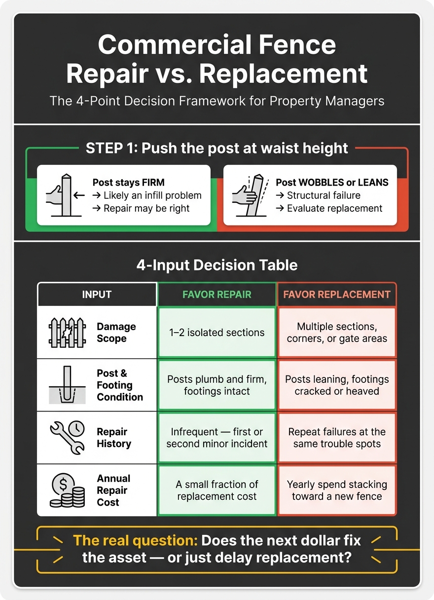 Commercial Fence Repair vs. Replacement: 4-Point Decision Framework