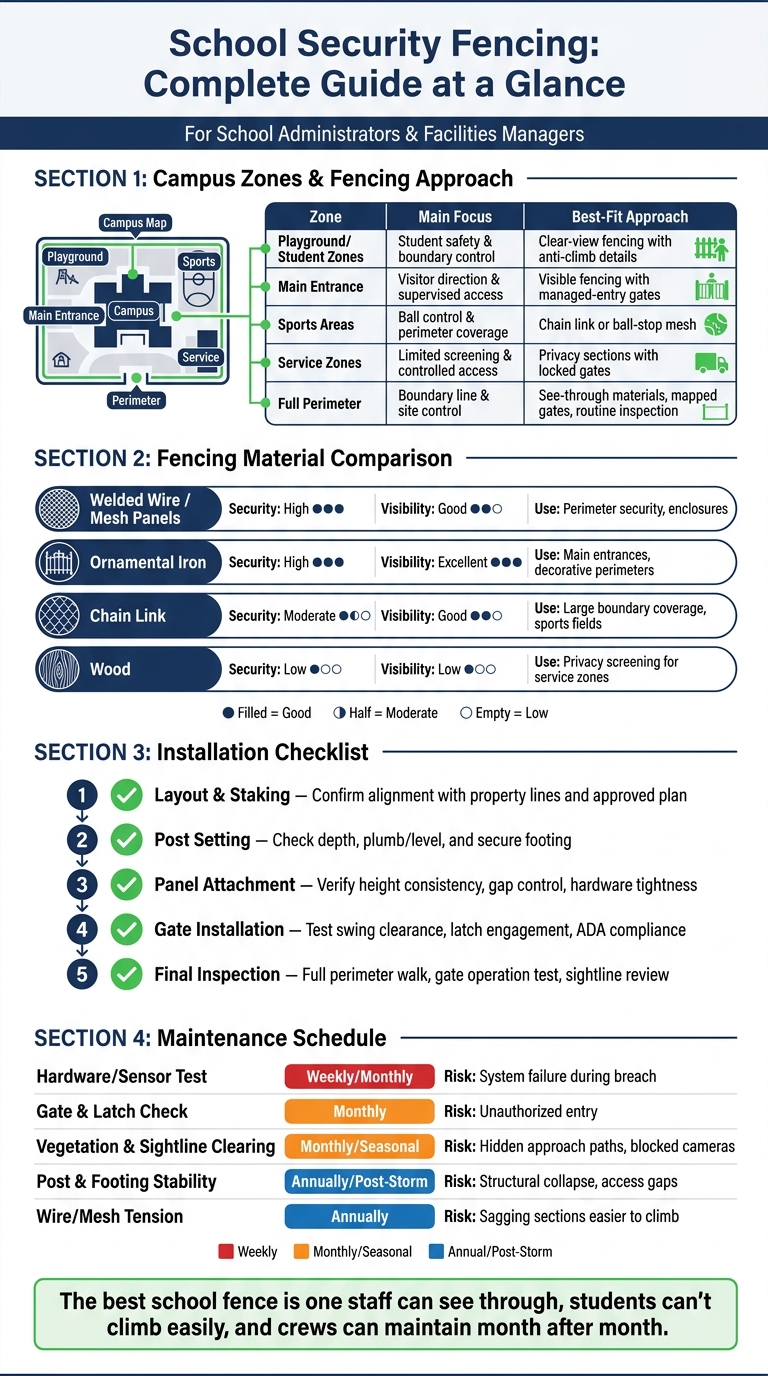 School Security Fencing: Materials, Zones & Maintenance at a Glance