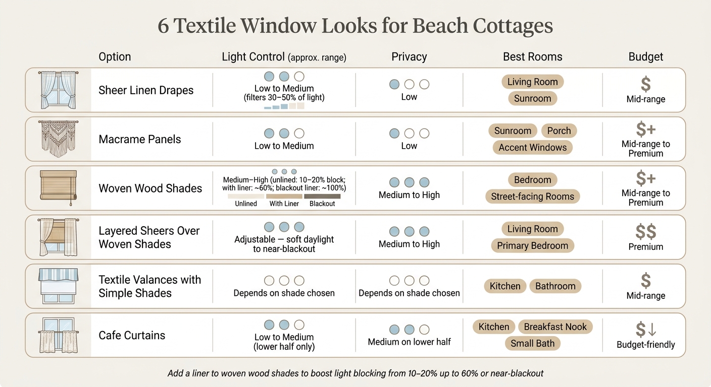 6 Textile Window Looks for Beach Cottages: Light, Privacy & Best Rooms