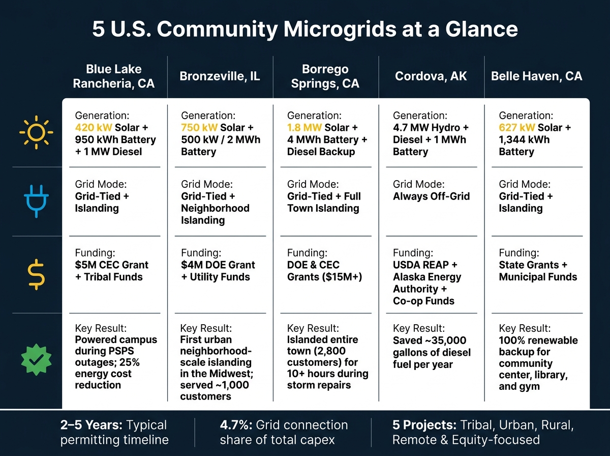 5 U.S. Community Microgrids Compared: Size, Setup & Results