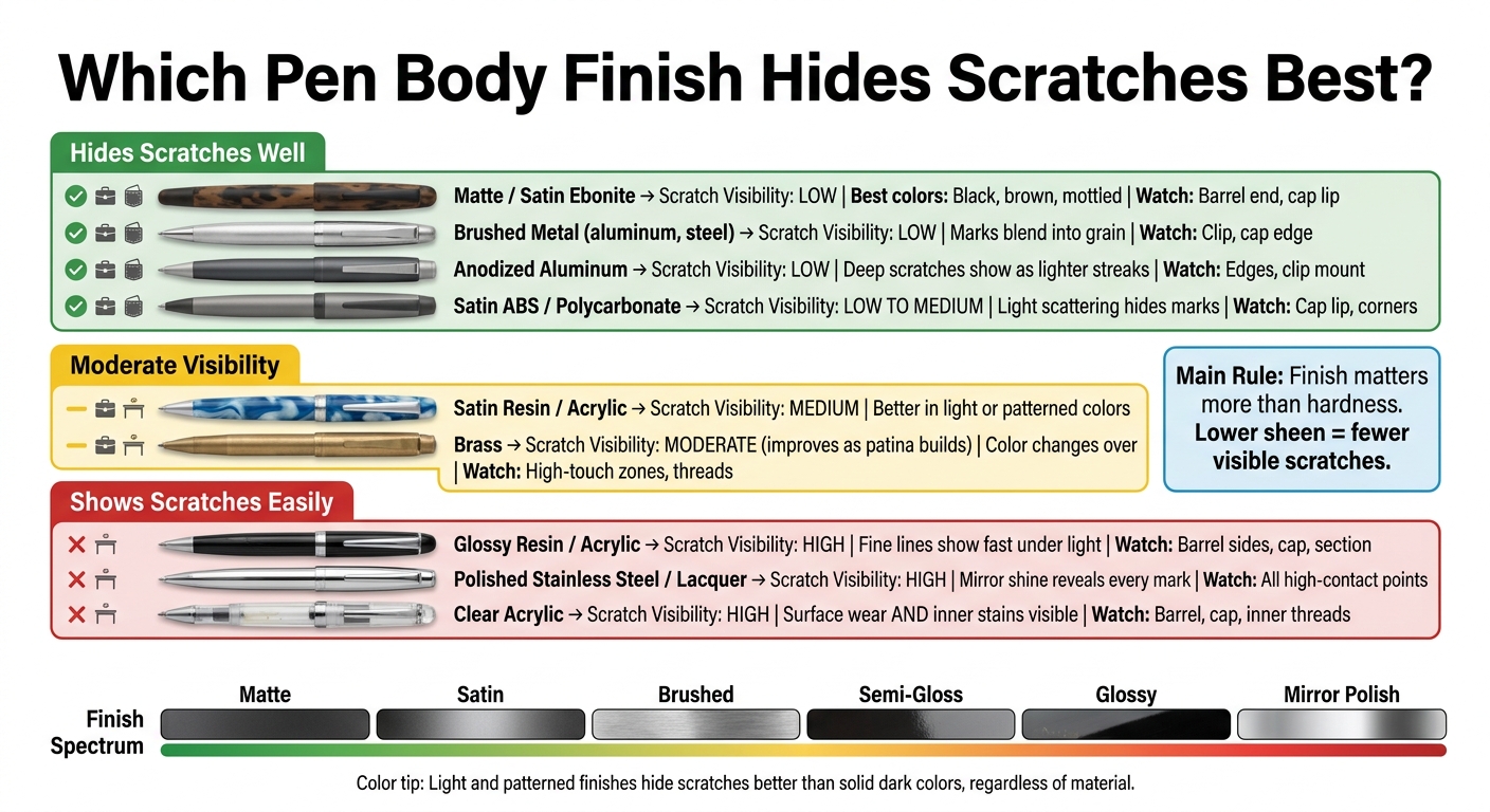 Pen Body Finishes: Scratch Visibility Ranked from Best to Worst