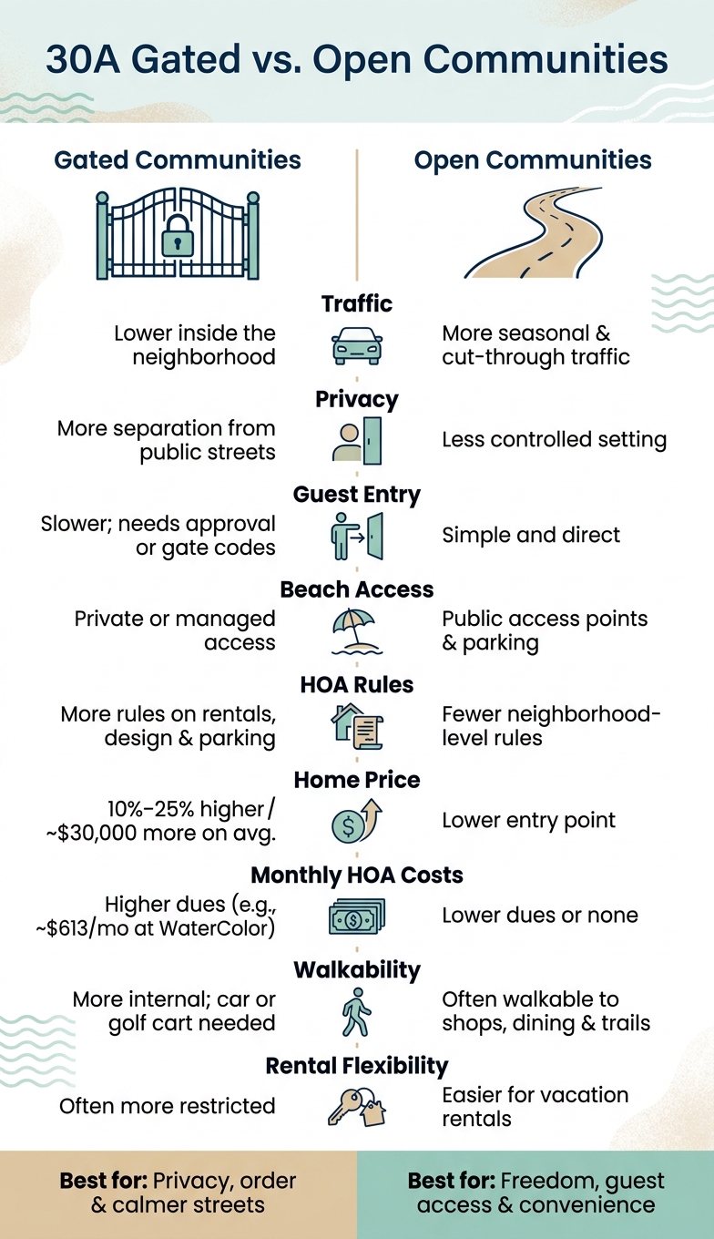 30A Gated vs Open Communities: Side-by-Side Comparison