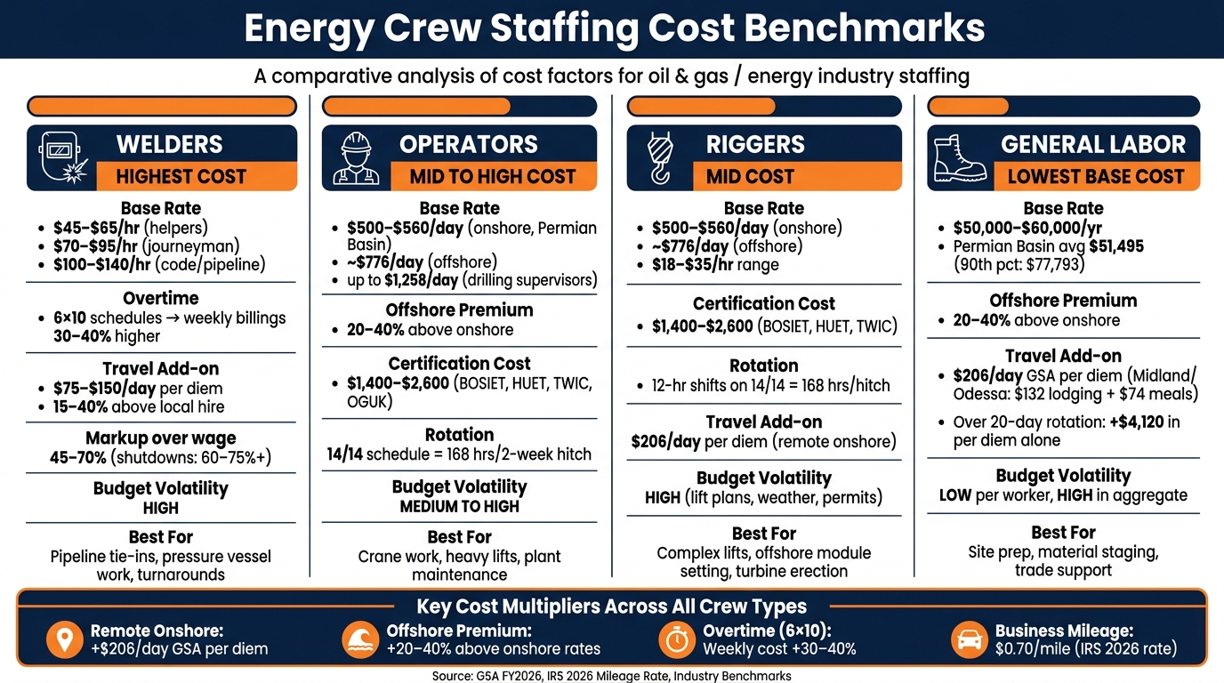 Energy Crew Staffing Cost Benchmarks: Welders vs Operators vs Riggers vs General Labor